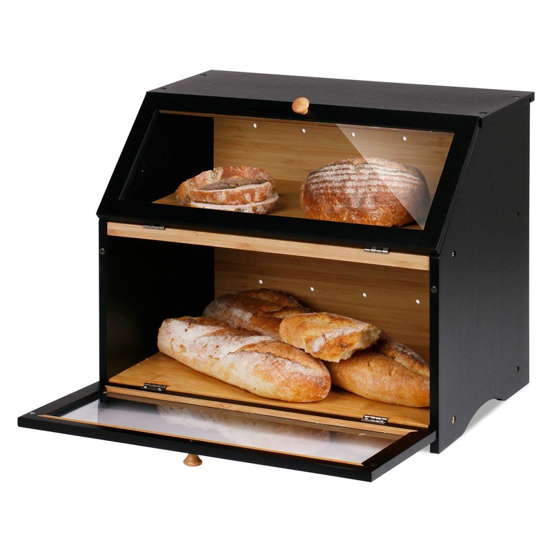 HOMEKOKO Double Layer Large Bread Box for Kitchen Counter, Wooden