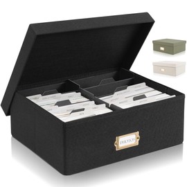ZICOTO Decorative Photo Storage Box - Sturdy Linen Photo Organizer with Dividers is Perfect to Store Up to 1700 Pictures and 4x6 Photos - Portable Scrapbook Storage Containers with Lid