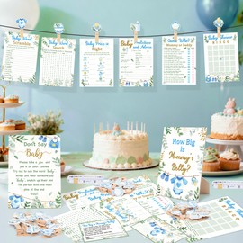 424Pcs Greenery Eucalyptus Baby Shower Game Set-8 Games, Fun and Easy to Play, Includes Baby Shower Bingo Price is Right Guess Who Word Scramble Prediction How Big is Mommy's Belly Don't Say The Words