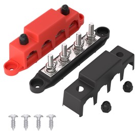 APIELE Bus Bar 12V 250A Power Distribution Block with Cover, 4 x 5/16" Studs Battery Terminal Block for Marine, Automotive, RV, Solar Wiring (M8)