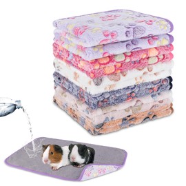 YUEPET Waterproof Guinea Pig Blankets Washable 6 Pack Small Animal Fleece Cage Liners Pet Soft Sleep Mat Pad Cover Warm Flannel Throw for Hamster Guinea Pig Rabbit Chinchilla Hedgehog Ferret 30"×16"