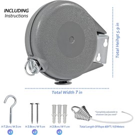 HOMESHOPA 15 Metre Retractable Washing Line, Portable Heavy Duty Wall Mounted Clothes Line, Extendable Laundry Drying Clothesline for Indoor Outdoor