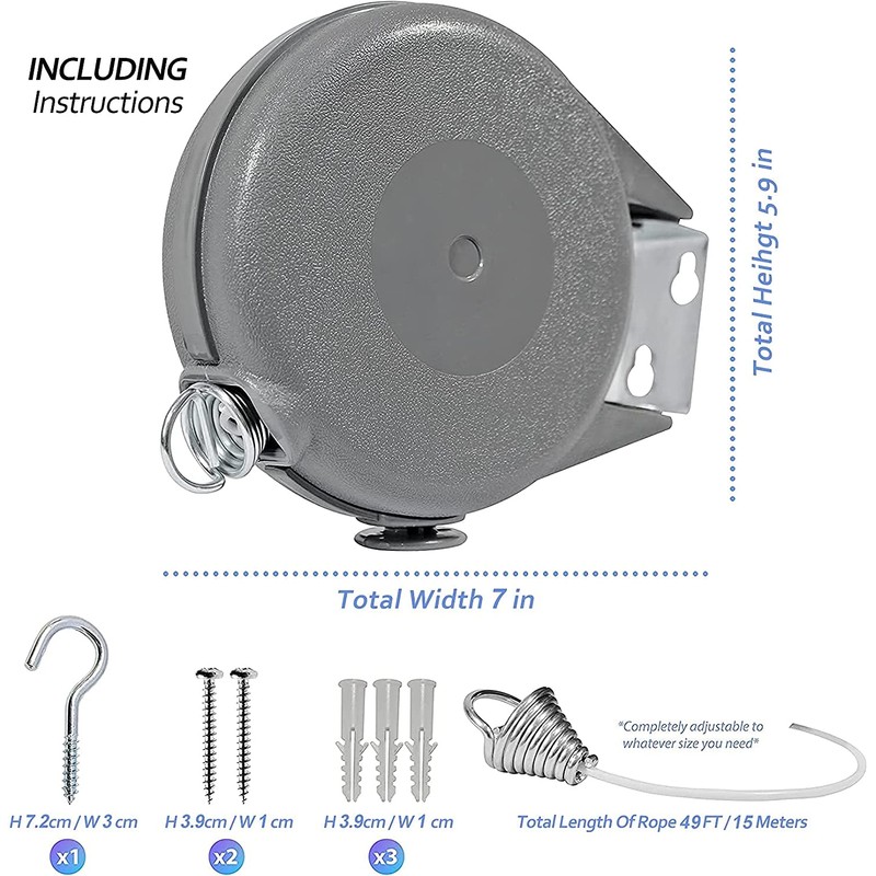 HOMESHOPA 15 Metre Retractable Washing Line, Portable Heavy Duty Wall