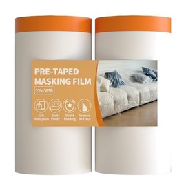 Pre-Taped Masking Film (22" x 65', 2Rolls) - Small Painters Tape with Plastic for Baseboards, Trim & Door Frames - Automotive Detailing Masking Paper