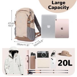 Outplea Small Hiking Backpack Comfortable for Women, 20L Travel Daypack Waterproof, Outdoor Sports Rucksack for Camping Fitness Climbing Walking, Khaki