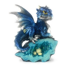 Ain’t It Nice Dragon Statue Medieval Baby Dragon with Crystal Egg Nest Decorative Figurine Geode Sparkling Crystal Cave Dragon Figurine Collectible, Dark Blue 4(L) 2(W) 5(H) inches