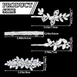 4 PCS Rhinestone Hair Clips Set, Silver Bride Wedding Hair Accessories Leaf and Flower Wedding Hair Pins, Crystal Bobby Pins, Silver Bridal Hair Accessories for Brides, Bridesmaids, Flower Girls