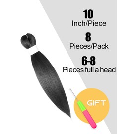 KAVSORAPI Braiding Hair 10 Inch Pre Stretched Hair Short Straight Crochet Braids Yaki Texture Synthetic Fiber 8 Packs (1#/Jet Black)