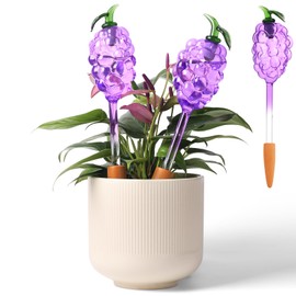 Yurucenus Plant Watering Globes, Grape Shape Self Watering Globes, Plant Watering Devices, 3PCS Purple+Green Color Clear Glass Bulbs Self Watering Planter Insert