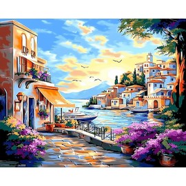 JingZhouYang Paint by Numbers for Kids & Adults & Beginner Painting Gift Kits - L 16"×W 20" Harbour Town Painting Kits