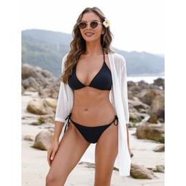 iClosam Women Casual 3/4 Sleeve Sheer Open Front Kimono Dressy Cardigan Sweater Shrugs White