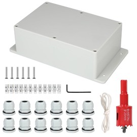 CPROSP Wet Room Box Junction Box Waterproof IP65 Surface-Mounted Junction Box 230 x 150 x 85 mm with Mounting Ears with 10 x Cable Glands with Hole Saw 25 mm White