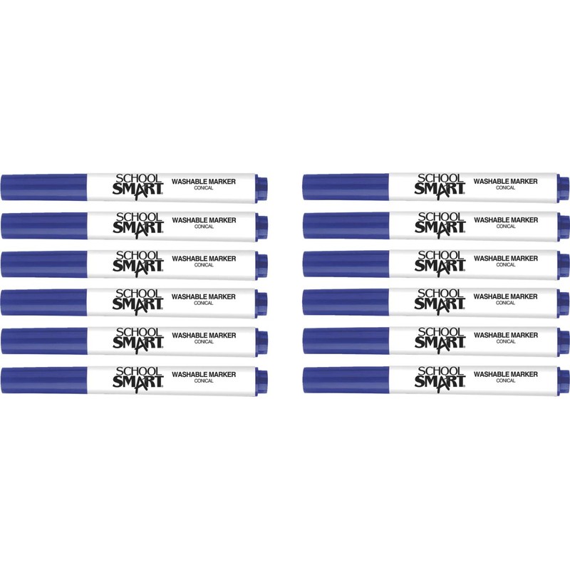 School Smart Washable Art Markers, Conical Tip, Blue, Pack of