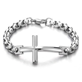 COOLSTEELANDBEYOND Mens Womens Stainless Steel Horizontal Sideway Lateral Cross Link Chain Bangle Bracelet, Polished(CA)