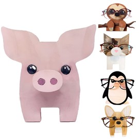 Lidzopas Wooden Piggy Glasses Holder Animal Glasses Holder Gift Home Office Desk Decoration