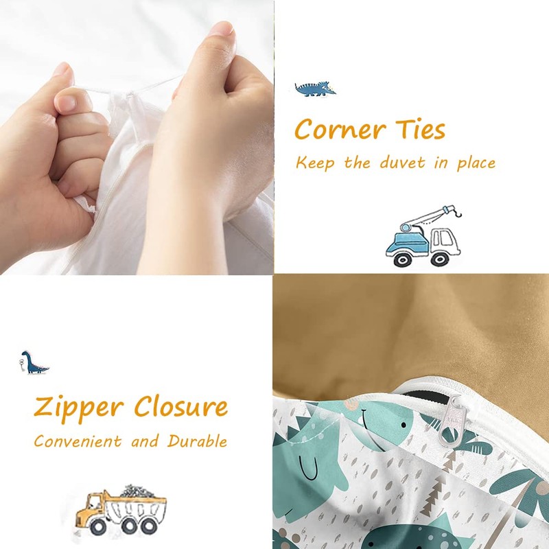 Morbuy Copripiumino per bambini, set da letto singolo blu Dinosaur