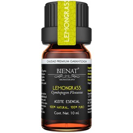 BIENAT AROMATERAPIA Aceite Esencial de Lemongrass 10mL | 100% Puro y Concentrado | Ideal para Difusor de Aromas, Humidificador, Aromaterapia, Masajes, Meditación, Jabones y Velas | Esencia Natural en Gotas
