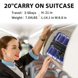 EMPSIGN Carry On Luggage with Spinner Wheels, Hard Shell Carry-On Suitcase 21x14x9 Airline Approved & Built-in TSA Lock, Durable Travel Rolling Suitcase, Carry-On 20-Inch, Navy