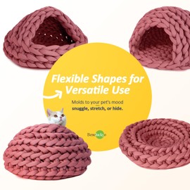 Beneluckyo Knitted Cat Cave, 20in Small Cat Beds for Indoor Cats, Kittens or Puppies, Flexible Pet Bed - Turns into Tent, Nest or Pad, Machine Washable- Reddish Brown