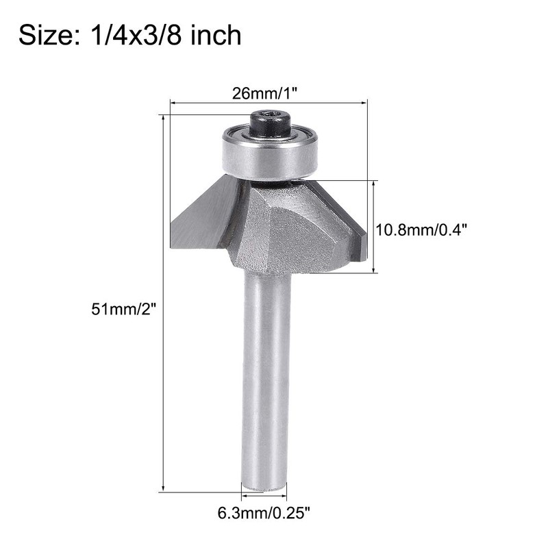 sourcing map Chamfer Router Bit 1/4 Shank 3/8" Dia 45