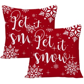 Wilproo Red and White Christmas Pillow Covers 24x24 Set of 2 Double Sides Print Let It Snow Xmas Red Snowflake Square Decorative Winter Throw Pillowcases Decor for Home Couch?Sofa Soft Velvet
