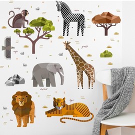 HOTIYOK Cute Animal African Animal Tribal Painting Style Wallpaper Sticker, Removable Stylish DIY Wall Sticker Removable Wall Sticker Boy Girl Kids Room Toy Wall Sticker Decoration Nursery Bedroom