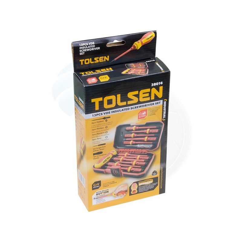 Tolsen 13pcs VDE Insulated Screwdriver Set Interchangeable in Case Magnetic