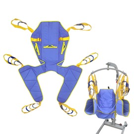 BUYHAO Size L Full Body Patient Lift Sling, Toileting Transfer Slings, Head and Back Support, Split Legs with Commode Opening, 5 Handles, 6 Straps, Lifting Sling Compatible with Various of Lifts