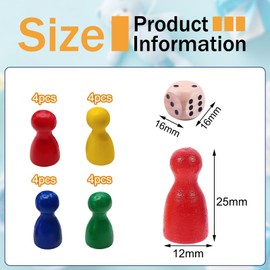 EUYKQNOI Chess Pieces Colourful Toy Figures, Wooden Toy Figures for Board Games, Colourful Halma Gel, Wooden Dolls Toy Figures, 16 Pieces Wooden Halma Gel and 2 Pieces Wooden Dice Toy Figures for