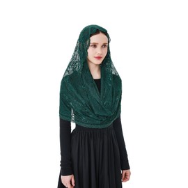 Wgior Soft Infinity Catholic Church Veil Lace Chapel Veils Latin Mass Head Covering Scarf Mantilla (Green)