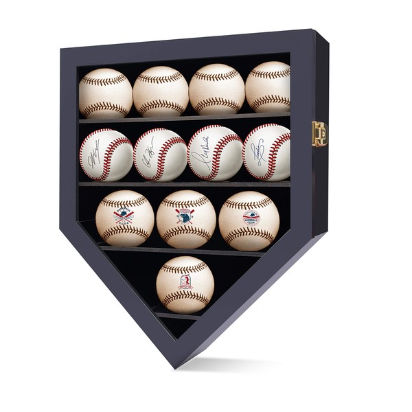 flybold Baseball Display Case Baseball Holders for Balls Display Baseballs 12 Pack Wall Display Box 92% Clear Antifade UV Protection with Gold Locks for ​Homerun Autograph Ball Extra Large Black