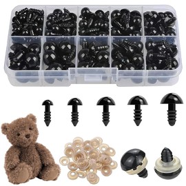 Plush Eyes, Doll Eyes, Round Eyes, Approximately 100 Pieces, Doll Eyes, Plush, Black Eyes, Animals, Toys, Craft Parts, Handmade, DIY Sewing Parts, Materials, 5 Sizes (0.2/0.3/0.3/0.4/0.4/0.5/0.5/0.5 inches (6/8/9/10/12 mm) Washer Included