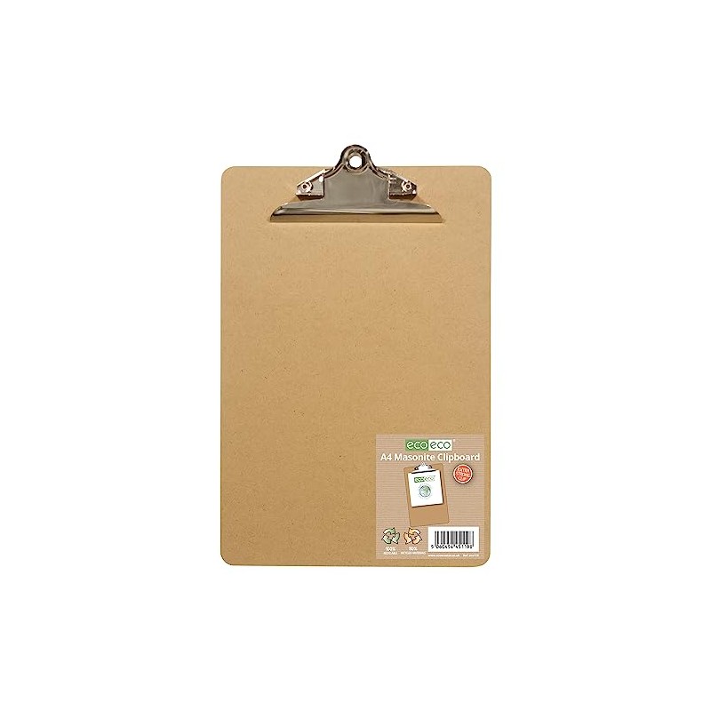 eco-eco A4 Masonite Strong Clipboard with Heavy Duty Metal Clip,