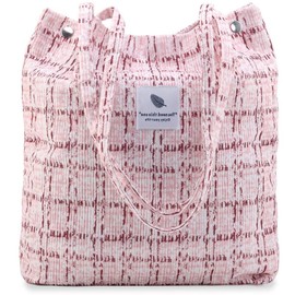 YanZhou Canvas Tote Bag for Women, Large Capacity Corduroy Quilted Tote Bag with Inner Pockets, Durable Stylish ，Reusablee (Pink Fragrance Wind)