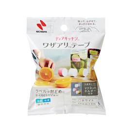 Nichiban Dia Kitchen Wazari Tape with Holder, White, 1 inch x 20 feet (25 mm x 6 m) DK-WAN255H | Pre-made, Freeze, Storage, Seal, Magnet-Attached, Writeable, Tearable by Hand