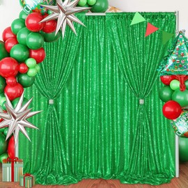 Backdrop Curtains Green Sequin Panels: Glitter Party Decoration Sparkly Fringe Photoshoot Christmas Backdrop Fabric 4ftx8ft