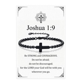 FLHEART Gift for Men Cross Chain Bracelets for Men Women, Black Stainless Steel Cross Charms Link Men's Bracelet, Faith Religious Easter Catholic Christian God Jesus Communion Baptism Jewelry Gift