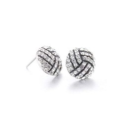 Upgrade Volleyball Earrings Studs For Women - Crystal Rhinestone Post Silver Bling Black Silver Fastpitch 14mm Sport Fashion Pair Perfect Gifts-Volleyball silver