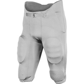 Champro Standard Terminator 2 Integrated Adult Football Pants with Built-in Pads, Silver, Small