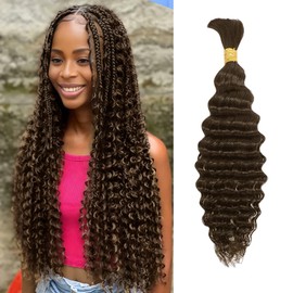 Chocolate Brown Deep Wave Bulk Human Braiding Hair for Boho Braids 100% Human Hair Unprocessed Brazilian Curly Human Hair for Human Hair Extensions Braids Per of 1 pack 50g 24 Inch