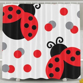 Abaysto Cute Red Ladybug Shower Curtain,Bath Curtains Bathroom Decor Sets with Hooks Shower Bath Curtain for Bathroom,Polyester Fabric Bathroom Shower Curtain