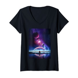 Womens Galaxy Universe space nebula orbit star ship cosmonaut V-Neck T-Shirt