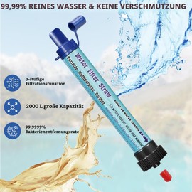 Outdoor Water Filter DeFe 2000L Personal Mini Portable Camping Water Treatment Removes 99.99% Bacteria Filter to 0.01 Microns for Hiking Trekking Travel Adventure and Emergency Use, blue