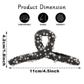 Pearl Hair Clip Rhinestone Hair Clips Luxurious White and Pearl Design Hair Claw Clip for Women Strong Hold Hair Jaw Clips Hair Accessories (Style 1-grey)