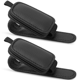 Tecfino Sunglasses Holders for Car Visor, 2 Pack Magnetic Leather Sunglass Clip for Car Visor, Car Glasses Holder and Ticket Card Clip, Eyeglass Holder for Car Visor Accessories (Black)