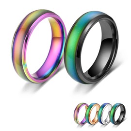 Mivofun 2 Pcs Mood Rings, Temperature Emotion Ring, Stainless Steel Color Changing Mood, for Boyfriend Girlfriend Couple Fashion Jewellery Daily Party Birthday Valentine's Day Gift Anniversary (7, Black, Rainbow)