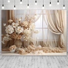 AIBIIN 7x5ft Boho Floral Photography Background Vintage Room Window Curtain Flowers Backdrop Kids Birthday Adult Pregnant Portrait Decor Prop Photo Studio