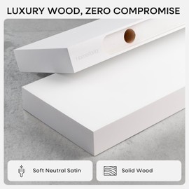 Homeforia White Floating Shelf 18 inch, High End Solid Real Wood 18inch Bathroom Floating Shelves for Wall Mounted, White Wooden 18in Floating Shelves, Heavy Duty Bracket, 18 X 6.5 X 1.75 in, Set of 2