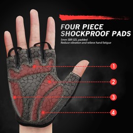 HTZPLOO Bike Gloves for Men & Women, Anti-Slip, Shock-Absorbing, Light Weight, Half Finger, Red, X-Large