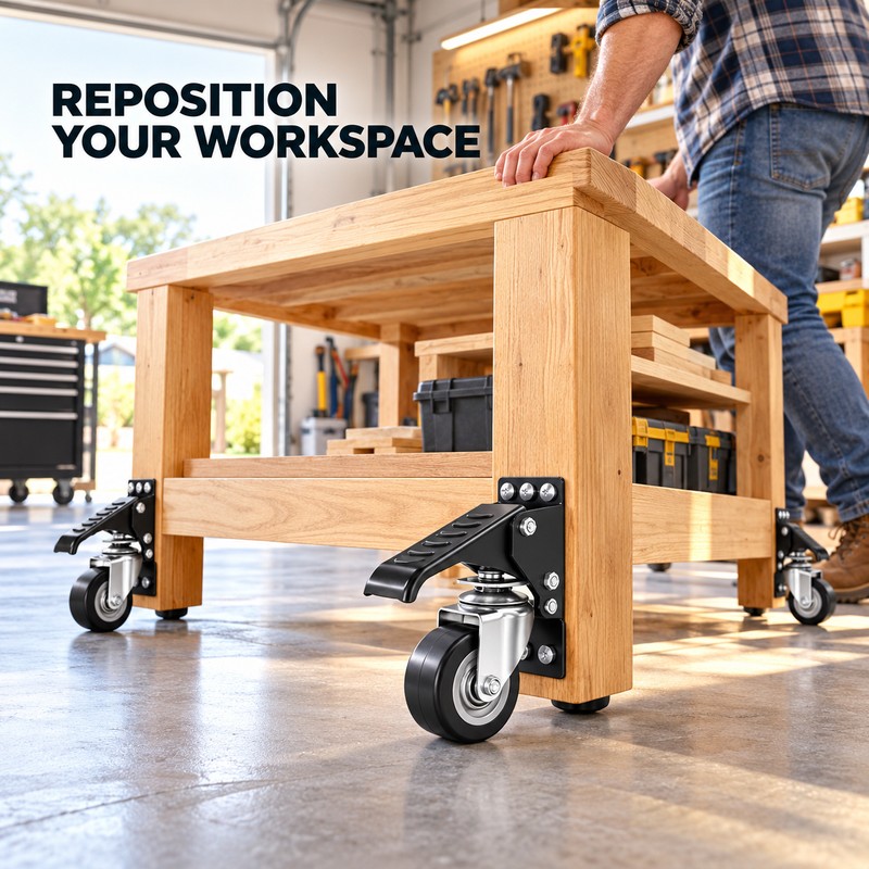 4 Pack 2.5 Inch Retractable Workbench Casters, 360° Swivel Liftable